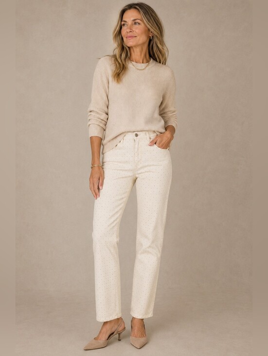 Talbots Pants - Talbots Velveteen Straight Leg Pants Womens Size 6 Ivory Studded Polka Dot